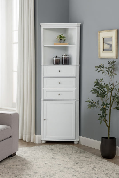 Home Decorators Collection Hampton Harbor 23 in. W x 13 in. D x 68 in. H White Freestanding Linen Cabinet