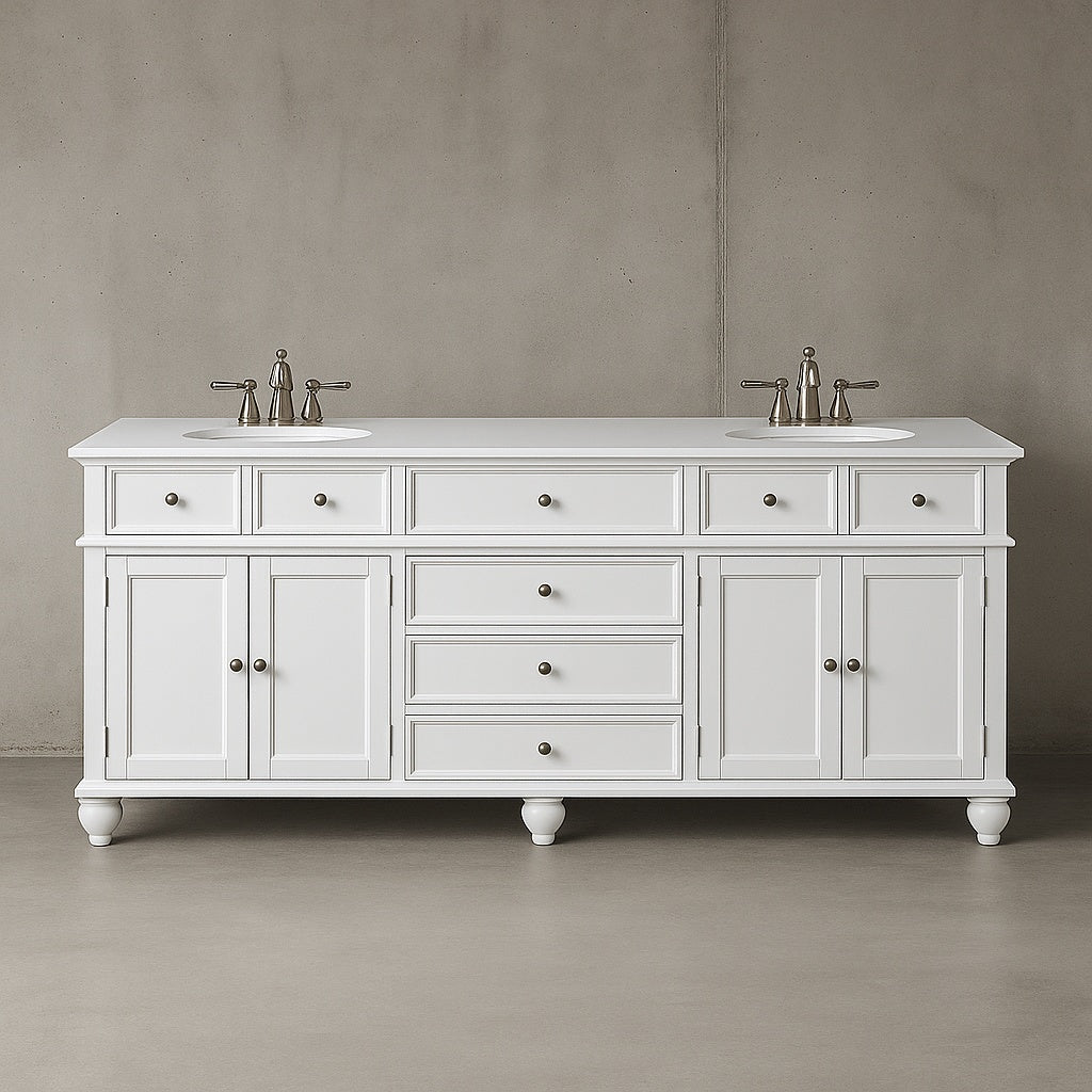Home Decorators Collection Hampton Harbor 72 in W x 22 in D x 35 in H Double Sink Freestanding Bath Vanity in White with White Marble Top