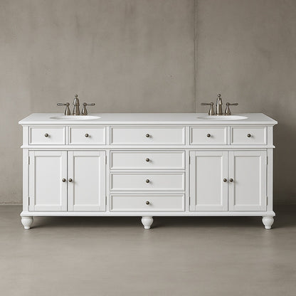 Home Decorators Collection Hampton Harbor 72 in W x 22 in D x 35 in H Double Sink Freestanding Bath Vanity in White with White Marble Top