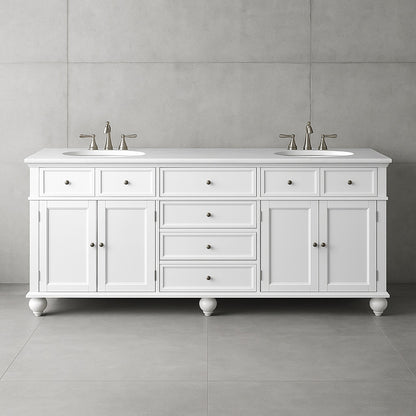 Home Decorators Collection Hampton Harbor 72 in W x 22 in D x 35 in H Double Sink Freestanding Bath Vanity in White with White Marble Top