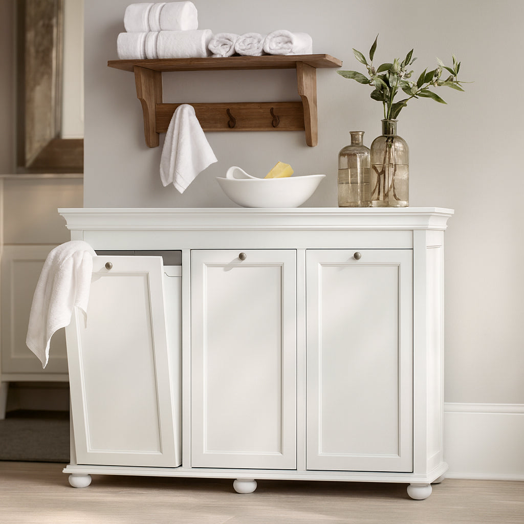 Home Decorators Collection Hampton Harbor 37 in. Triple Tilt-Out Hamper in White