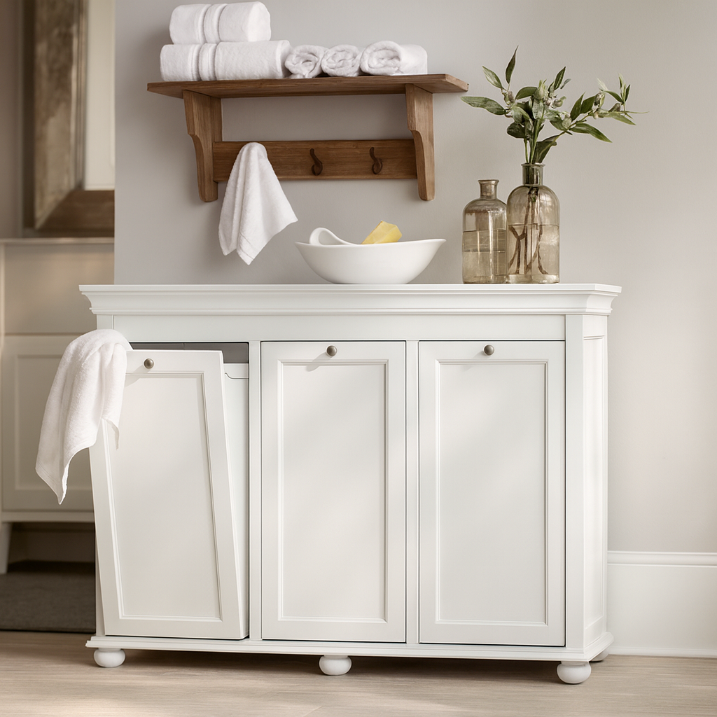 Home Decorators Collection Hampton Harbor 37 in Triple Tilt Out Hamper in White