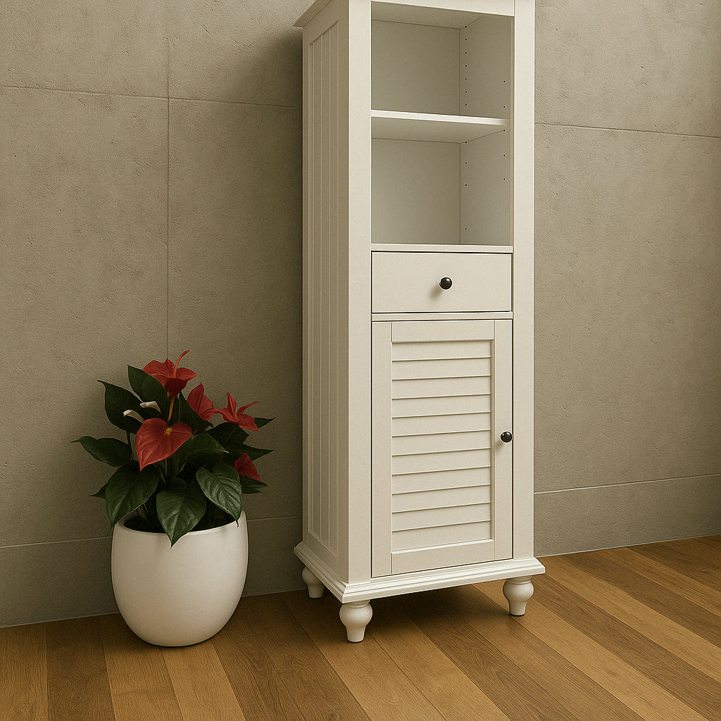 Home Decorators Collection Hamilton 18 in. W x 14 in. D x 52.5 in. H White Freestanding Linen Cabinet