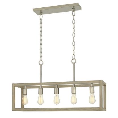 Hampton Bay Boswell Quarter 34 in 5 Light Brushed Nickel Farmhouse Linear Chandelier with Weathered Wood Accents 7965HBBNDI/314967700 785247248261 Hampton Bay