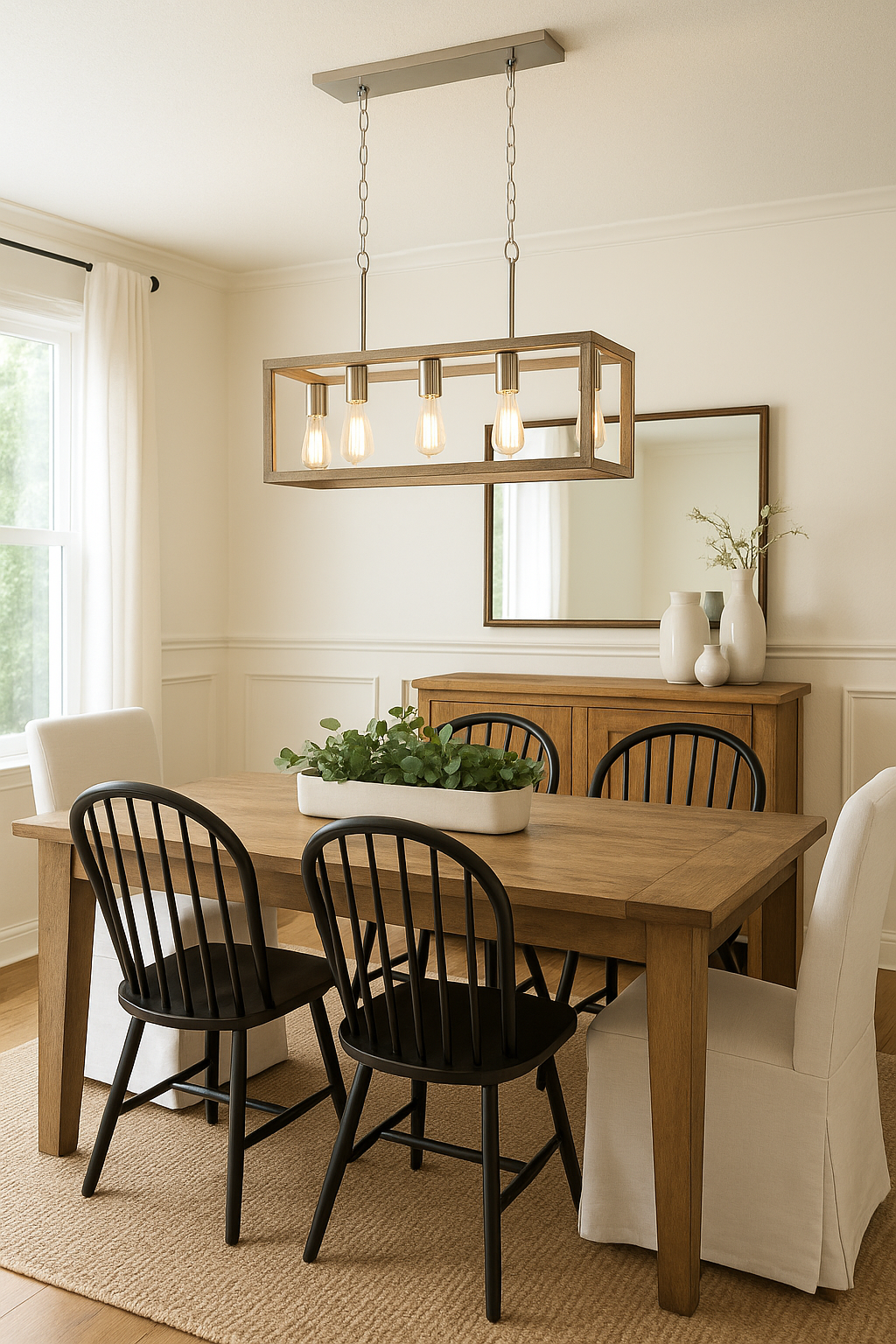 Hampton Bay Boswell Quarter 34 in 5 Light Brushed Nickel Farmhouse Linear Chandelier with Weathered Wood Accents 7965HBBNDI/314967700 785247248261 Hampton Bay