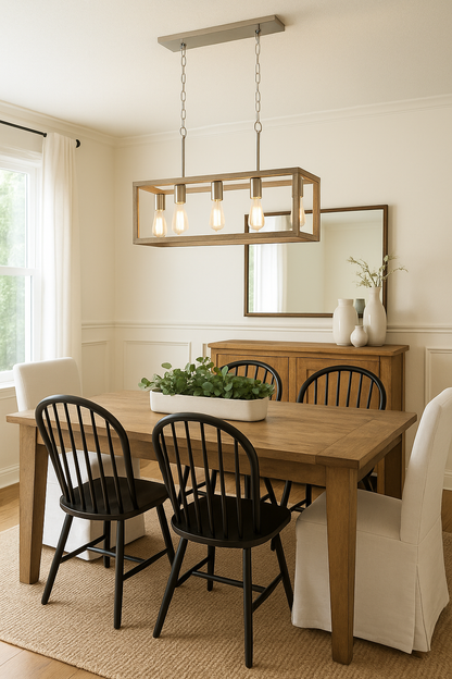 Hampton Bay Boswell Quarter 34 in 5 Light Brushed Nickel Farmhouse Linear Chandelier with Weathered Wood Accents 7965HBBNDI/314967700 785247248261 Hampton Bay