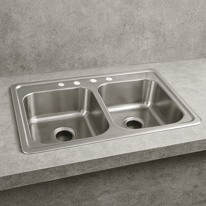 Elkay Celebrity 43 in Drop in Double Bowl 20 Gauge Stainless Steel Kitchen Sink Only