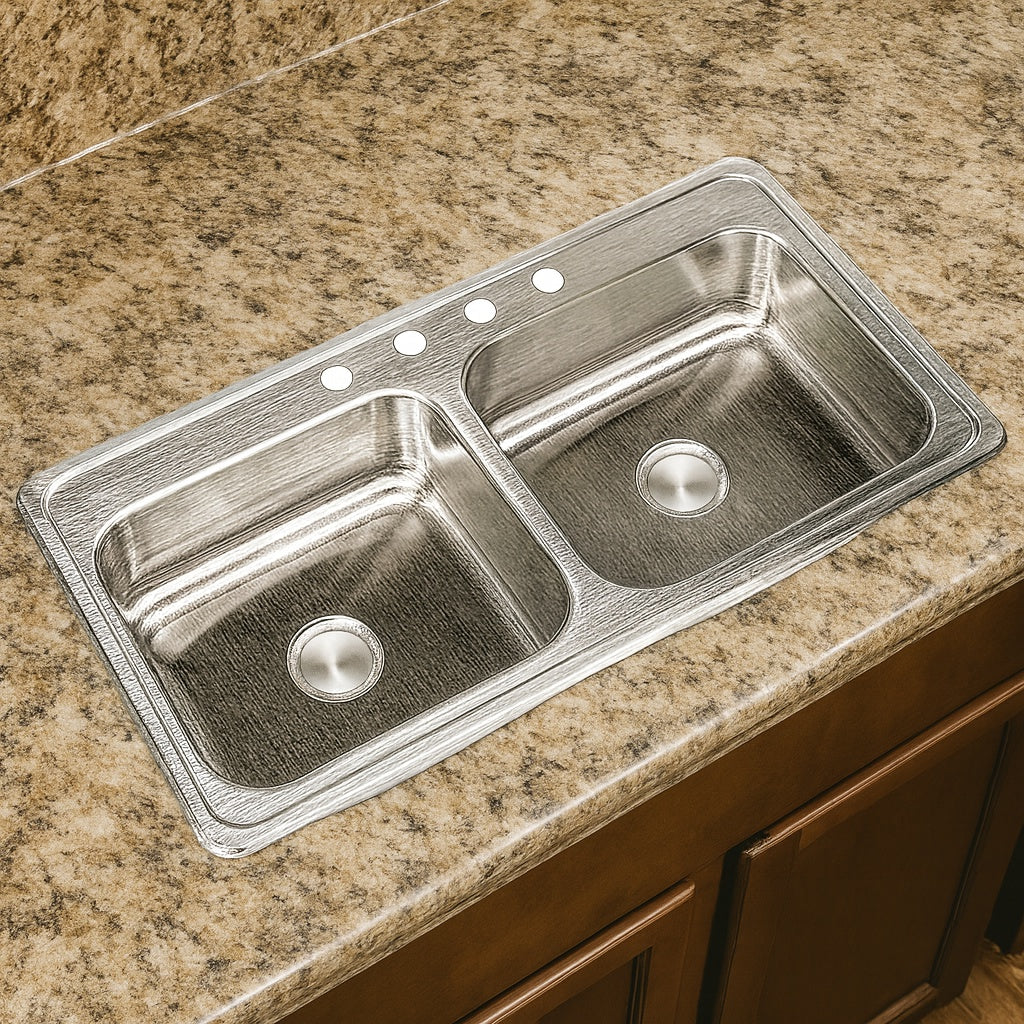 Elkay Celebrity 43 in Drop in Double Bowl 20 Gauge Stainless Steel Kitchen Sink Only
