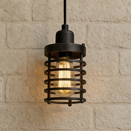 LNC Industrial 1 Light Metal Drum Pendant with Rust Bronze Open Cage Vintage Mini Pendant Light for Foyer Hallway Kitchen A02534/304596781 811159030172 LNC