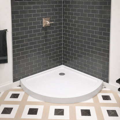 Delta 38 in x 38 in Round Corner Shower Pan Base with Corner Drain in White