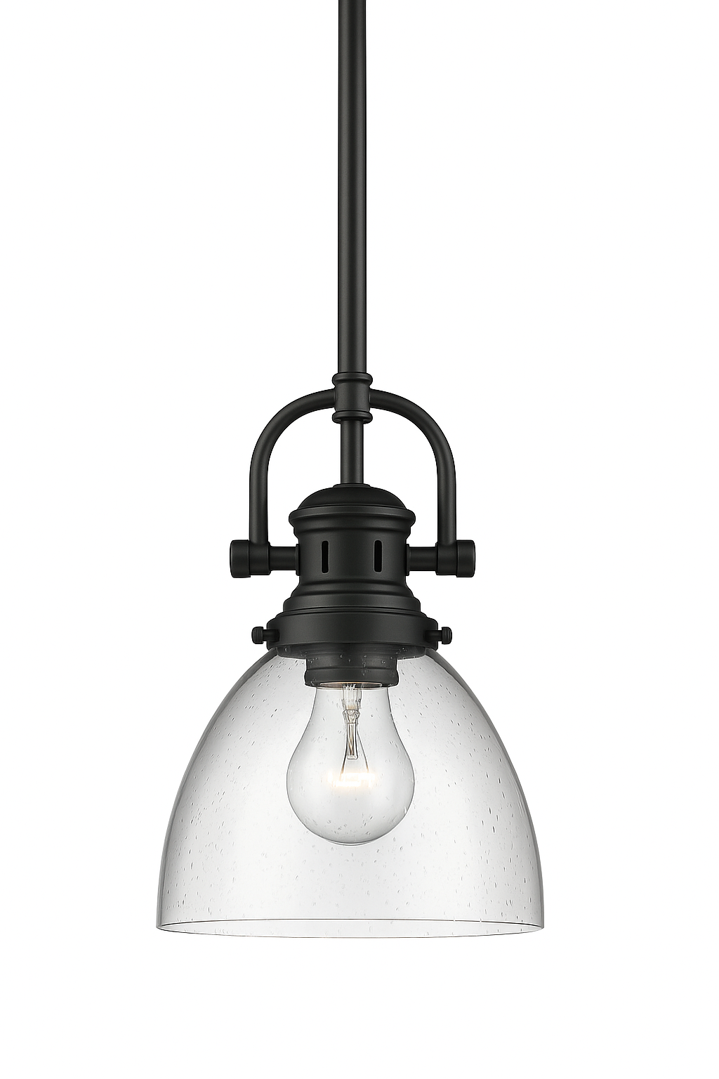 Golden Lighting Hines 1 Light Black Mini Pendant Light with Seeded Glass Shade 3118 M1L BLK SD/304603673 844375045705 Golden Lighting