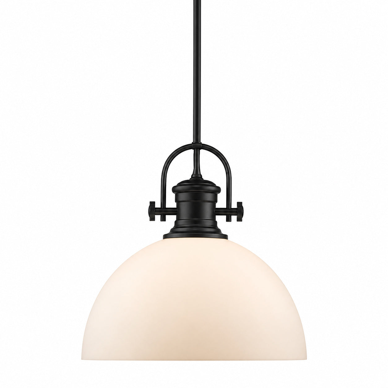 Golden Lighting Hines 1 Light Black and Opal Glass Pendant 3118 L BLK OP