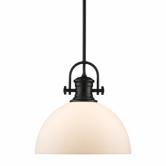 Golden Lighting Hines 1 Light Black and Opal Glass Pendant 3118 L BLK OP