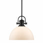 Golden Lighting Hines 1 Light Black and Opal Glass Pendant 3118 L BLK OP