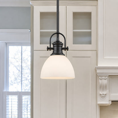 Golden Lighting Hines 1 Light Black and Opal Glass Pendant 3118 L BLK OP