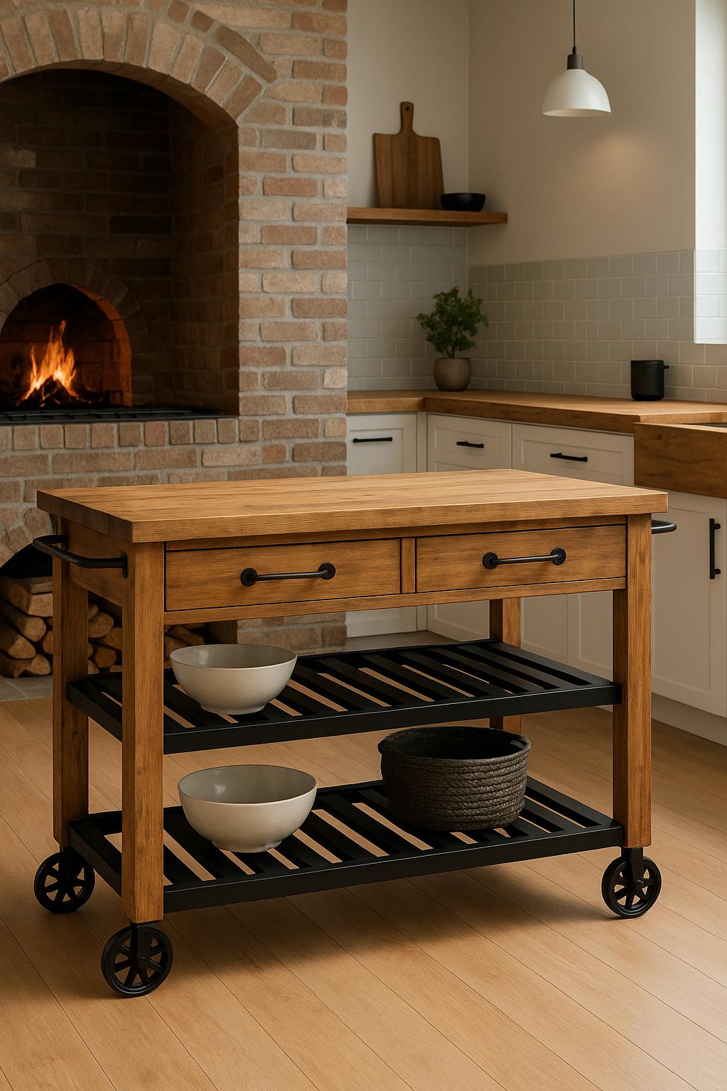Roots Rack Industrial Natural Kitchen Cart with Towel Rack 710244200943 CROSLEY FURNITURE