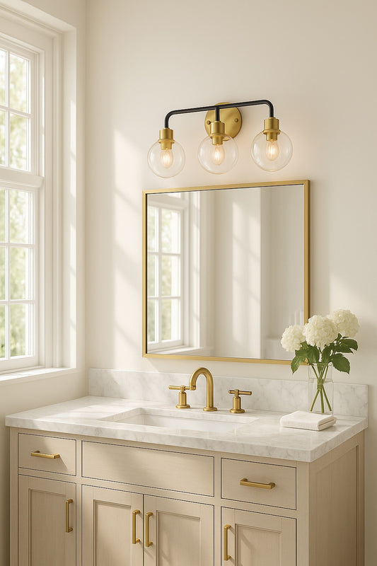 JONATHAN Y Caleb 3-Light 22 in. Brass/Black Wall Sconce