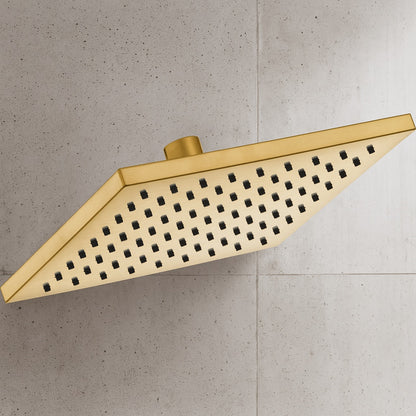 Modern 1-Spray Pattern 8.8 in. Single Wall Mount Fixed Shower Head in Matte Gold