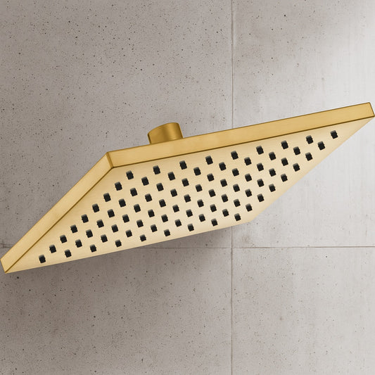 Modern 1-Spray Pattern 8.8 in. Single Wall Mount Fixed Shower Head in Matte Gold