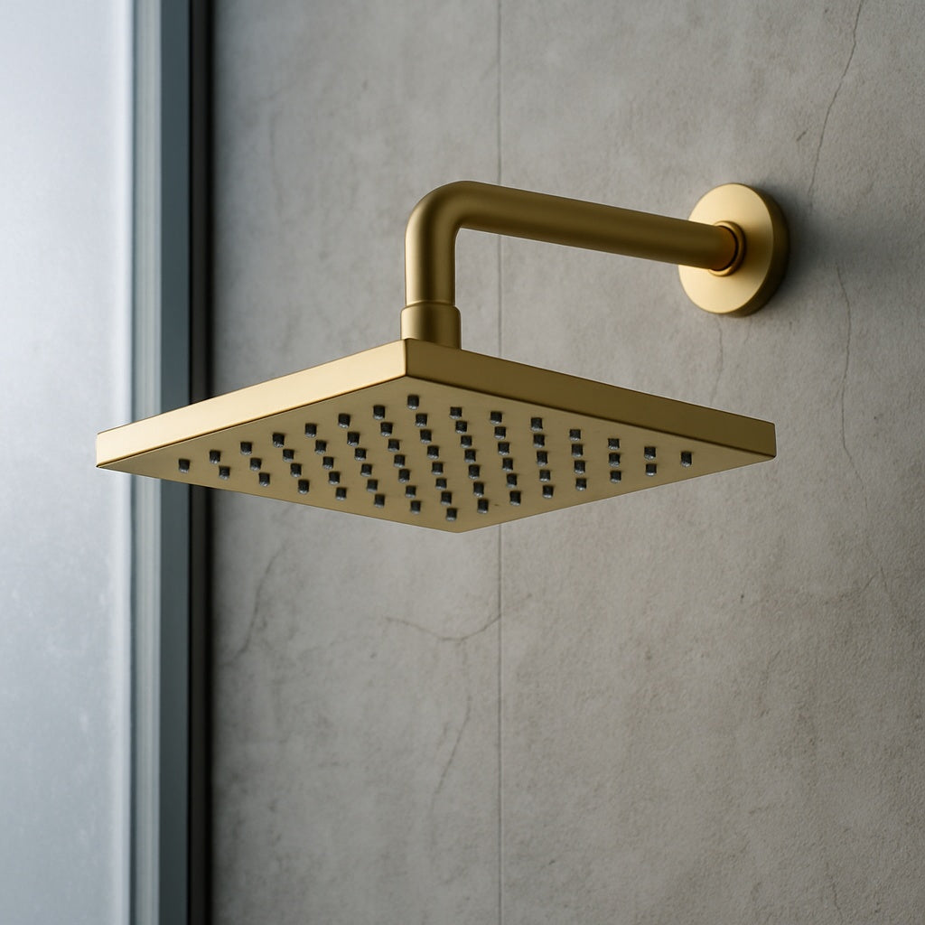 Modern 1-Spray Pattern 8.8 in. Single Wall Mount Fixed Shower Head in Matte Gold
