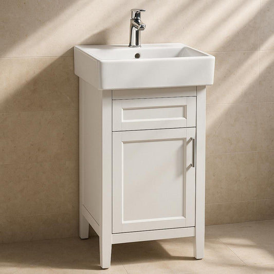 Arvesen 18 in. W x 12 in. D x 34 in. H Single Sink Bath Vanity in White with White Ceramic Top 828796020909 Home Decorators Collection