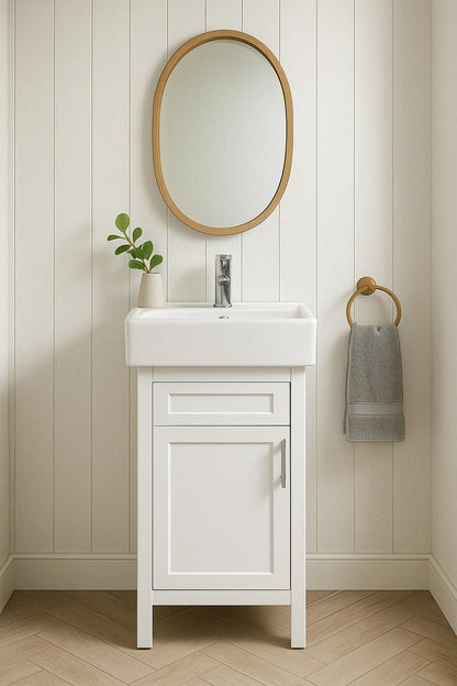 Arvesen 18 in. W x 12 in. D x 34 in. H Single Sink Bath Vanity in White with White Ceramic Top 828796020909 Home Decorators Collection
