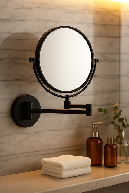 MODONA 8 in. Two-Sided 1X and 3X Brass Magnifying Wall-Mounted Makeup Mirror in Rubbed Bronze