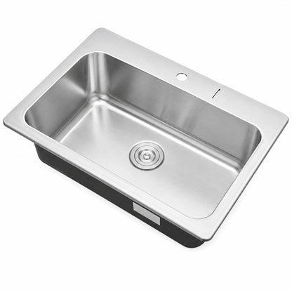 eModernDecor Top Mount Drop In Stainless Steel 18 Gauge 33 in x 22 in x 9 in Deep 1 Faucet Hole Single Bowl Kitchen Sink