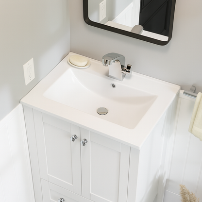 Swiss Madison 24 In Ceramic Single Faucet Hole Vanity Top In White With White Basin