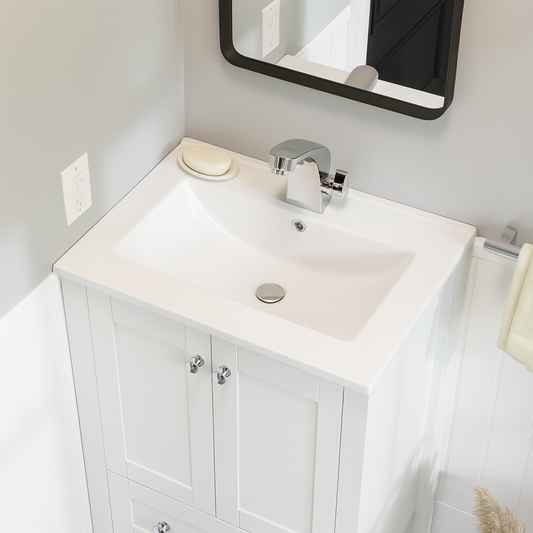 Swiss Madison 24 In Ceramic Single Faucet Hole Vanity Top In White With White Basin