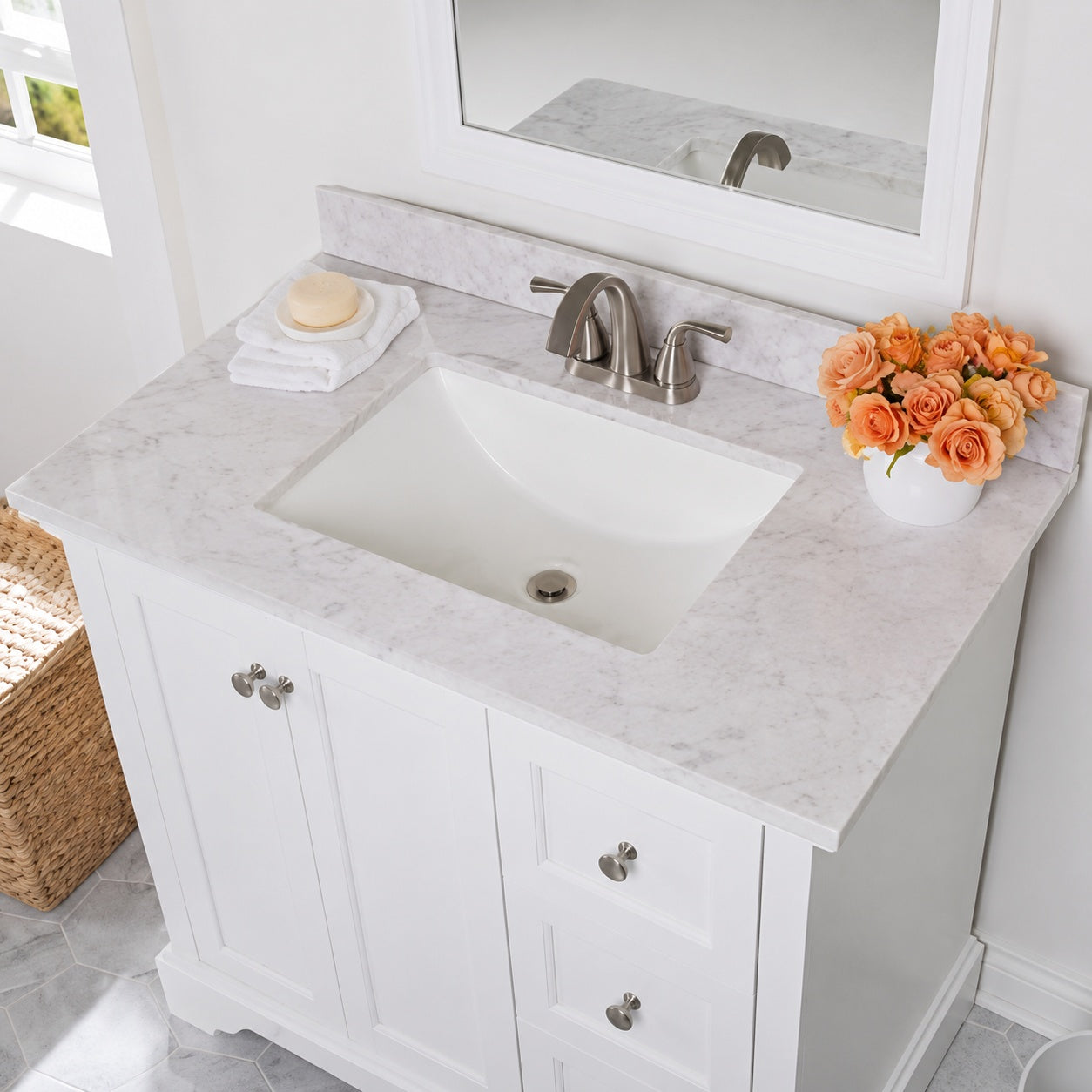 Home Decorators Collection 37 in W x 22 in D Engineered Stone Composite White Rectangular Single Sink Vanity Top in Pulsar