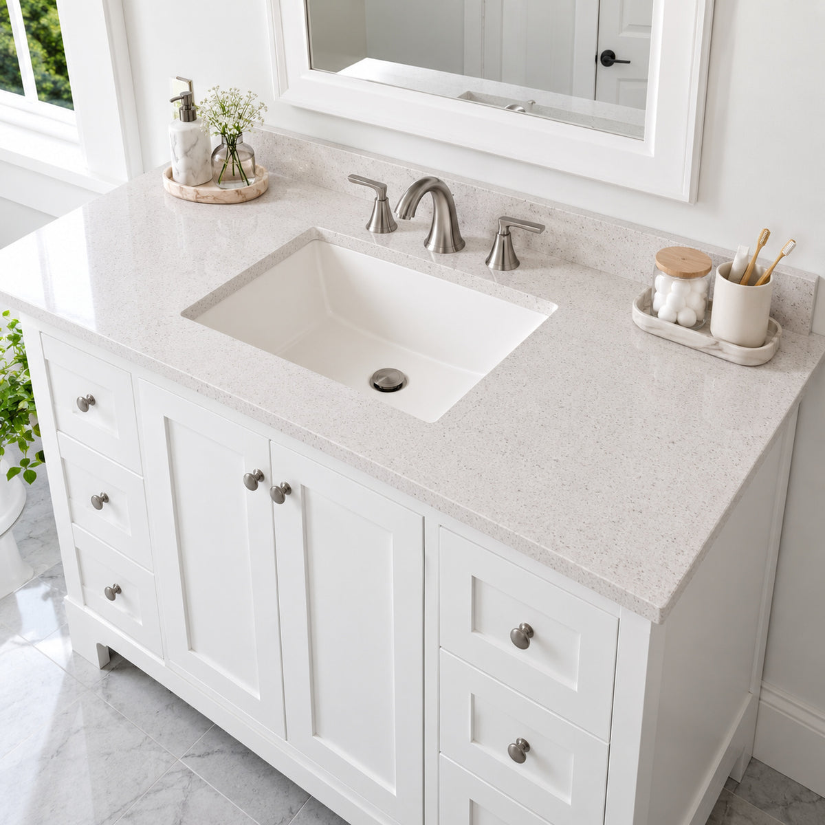 Home Decorators Collection 49 in W x 22 in D Engineered Stone Composite White Rectangular Single Sink Vanity Top in Pulsar SE49R PR