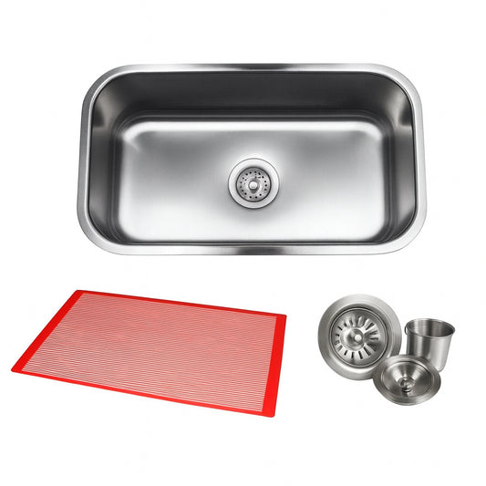 Kingsman Hardware Undermount 18-Gauge Stainless Steel 30 in. x 18-1/8 in. x 10 in. Deep Single Bowl Kitchen Sink Brushed Finish Combo
