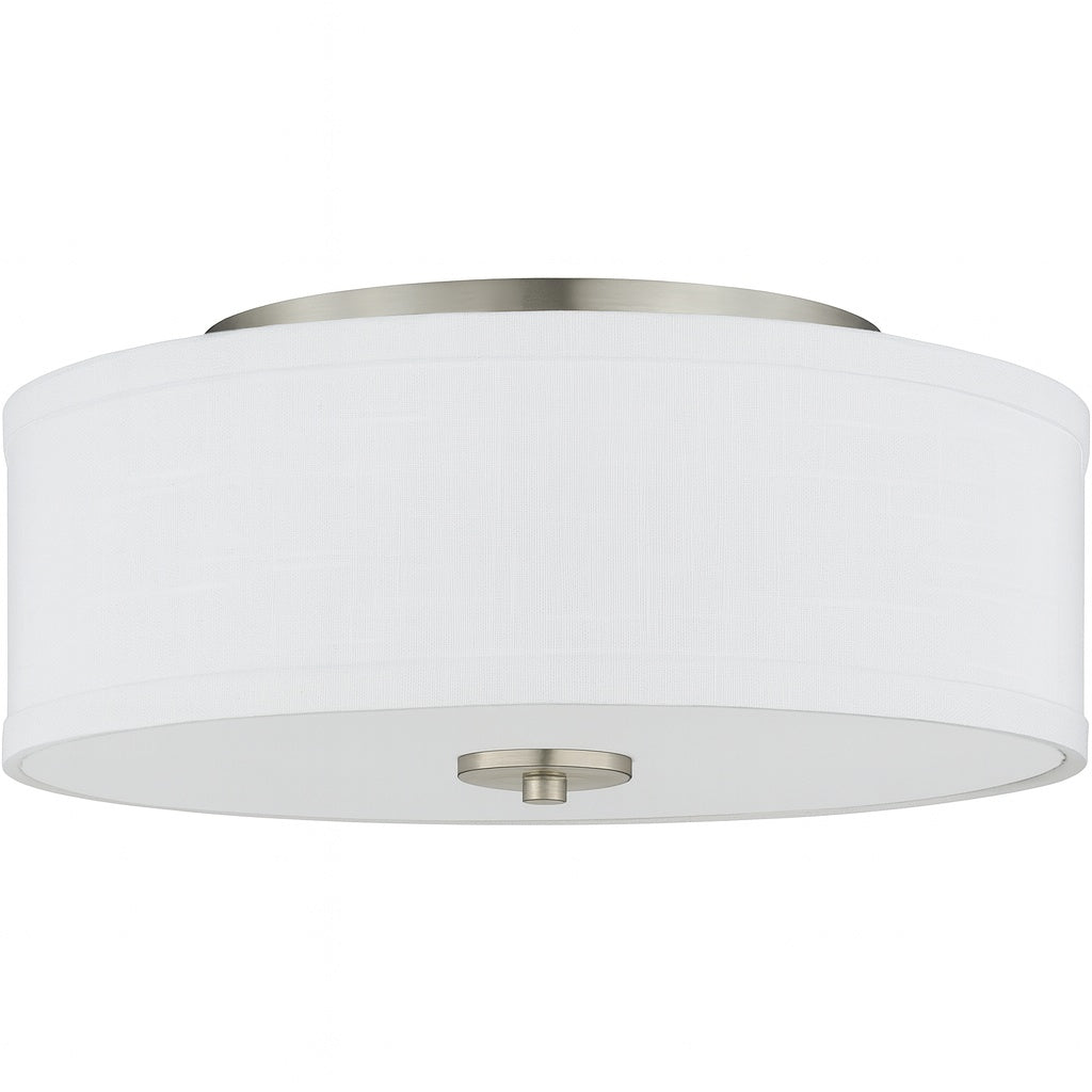 Progress Lighting Inspire Collection 13 in Transitional Brushed Nickel LED Bedroom Drum Shade Ceiling Light with White Linen Shade