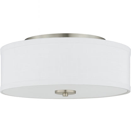 Progress Lighting Inspire Collection 13 in Transitional Brushed Nickel LED Bedroom Drum Shade Ceiling Light with White Linen Shade