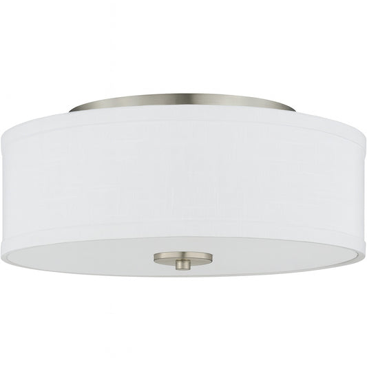 Progress Lighting Inspire Collection 13 in Transitional Brushed Nickel LED Bedroom Drum Shade Ceiling Light with White Linen Shade