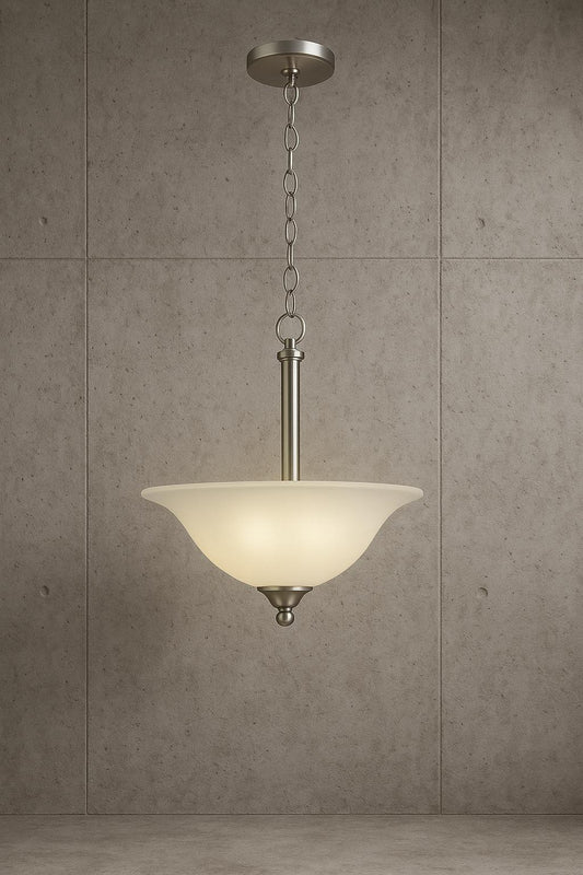 Alsy 2-Light Brushed Nickel Inverted Pendant with Etched Glass Shade