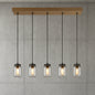 LNC Modern Farmhouse Wood DIY Island Chandelier 5 Light Industrial Dark Brown Linear Pendant Light with Mason Jar Shade A02983/305500309 811159030851 LNC