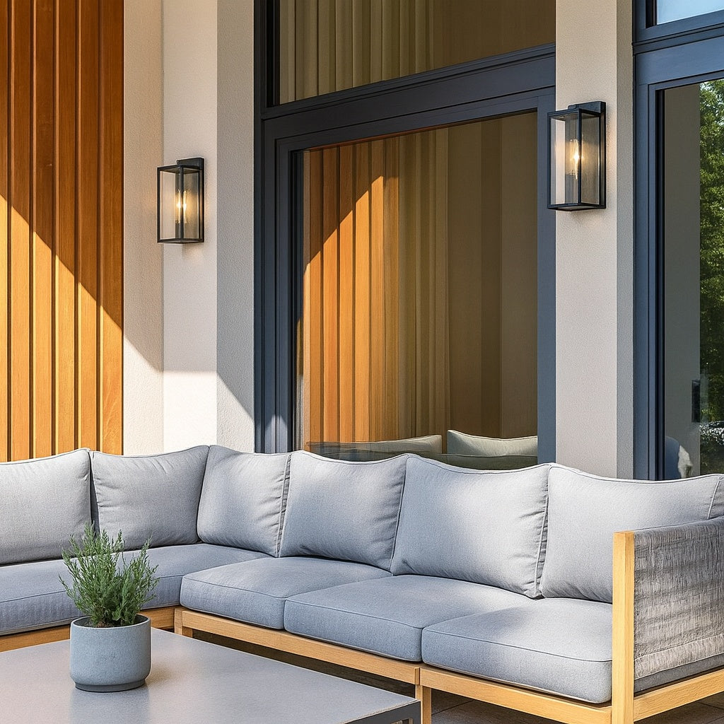 Hampton Bay Hurley 16 in 1 Light Modern Black Hardwired Outdoor Wall Light Lantern Sconce with Clear Glass Shade