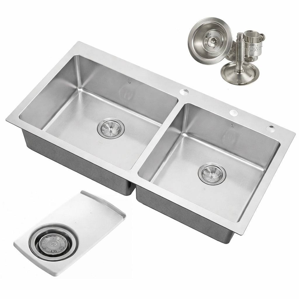 eModernDecor Drop in Top Mount 16 Gauge Stainless Steel 42 7 8 in x 21 1 2 in x 10 in 60 40 Offset Double Bowl Kitchen Sink