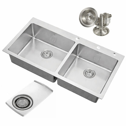 eModernDecor Drop in Top Mount 16 Gauge Stainless Steel 42 7 8 in x 21 1 2 in x 10 in 60 40 Offset Double Bowl Kitchen Sink