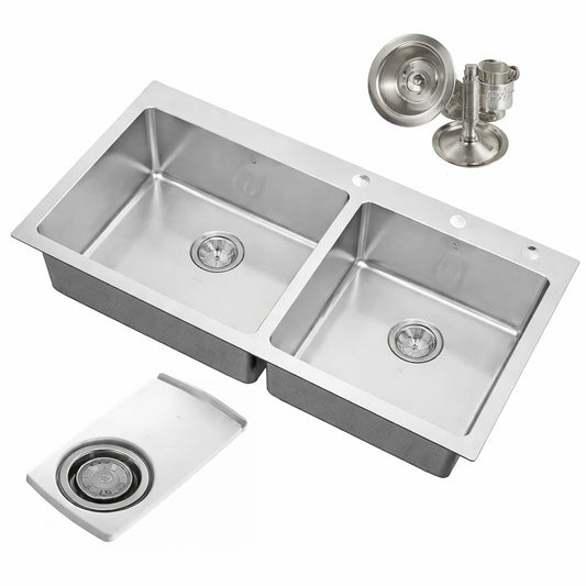eModernDecor Drop in Top Mount 16 Gauge Stainless Steel 42 7 8 in x 21 1 2 in x 10 in 60 40 Offset Double Bowl Kitchen Sink