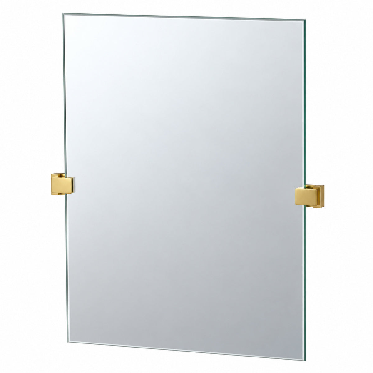 Gatco Elevate 27 5 in W x 32 in H Frameless Rectangular Beveled Edge Bathroom Vanity Mirror in Brushed Brass 4069S