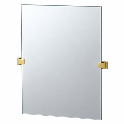 Gatco Elevate 27 5 in W x 32 in H Frameless Rectangular Beveled Edge Bathroom Vanity Mirror in Brushed Brass 4069S