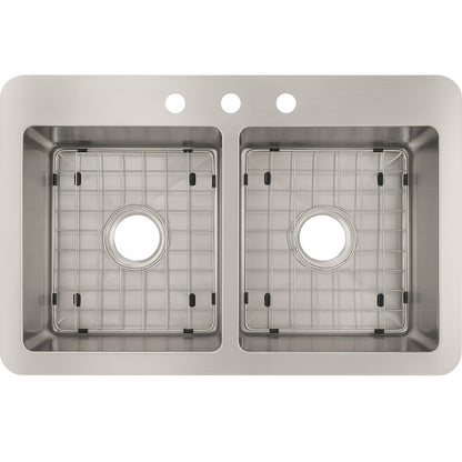 Elkay Avenue 33 in Drop In Undermount Double Bowl 18 Gauge Stainless Steel Kitchen Sink w Accessories