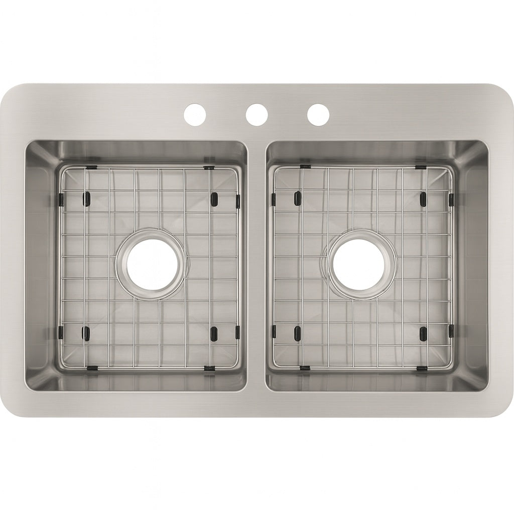Elkay Avenue 33 In Drop In Undermount Double Bowl 18 Gauge Stainless Steel Kitchen Sink W Accessories