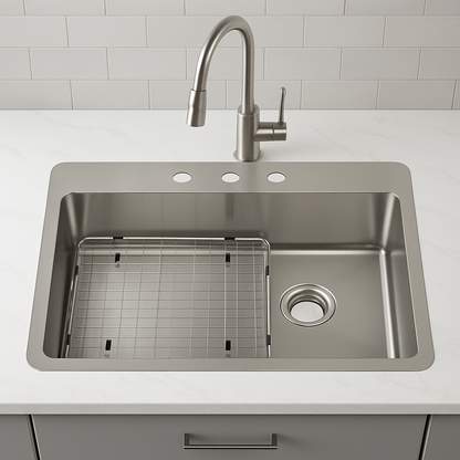 Elkay Avenue 33 in. Drop-In/Undermount Single Bowl 18-Gauge Stainless Steel Kitchen Sink w/ Accessories