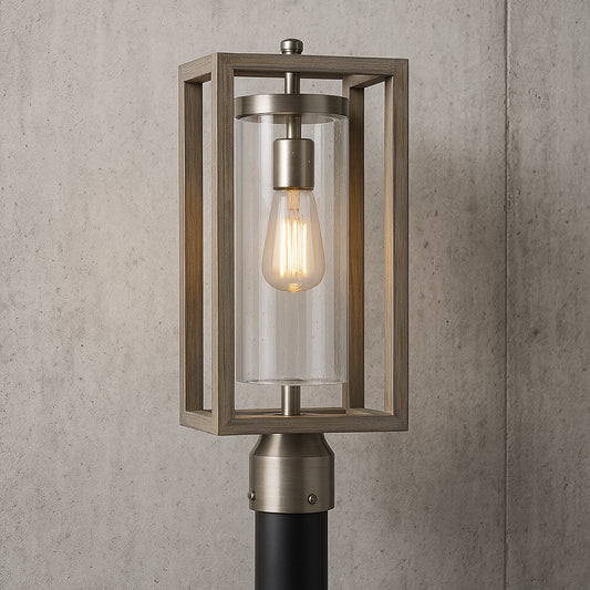 Home Decorators Collection Palermo Grove 1 Light Outdoor Antique Nickel Post Light with Weathered Gray Wood Accents 7974HDCANDI/305554431 785247225545 Home Decorators Collection