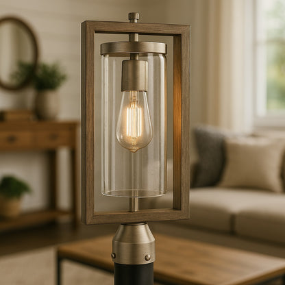 Home Decorators Collection Palermo Grove 1 Light Outdoor Antique Nickel Post Light with Weathered Gray Wood Accents 7974HDCANDI/305554431 785247225545 Home Decorators Collection