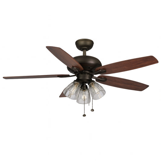 Hampton Bay Rockport 52 in. Indoor LED Bronze Ceiling Fan with Light Kit, Downrod, and 5 Reversible Blades